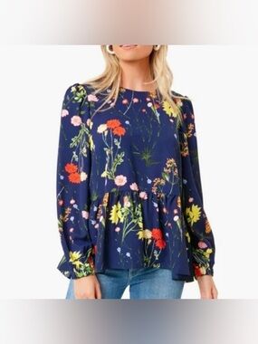 Tuckernuck Pomander Place Carlota Peplum Blouse Floral in Navy Size M